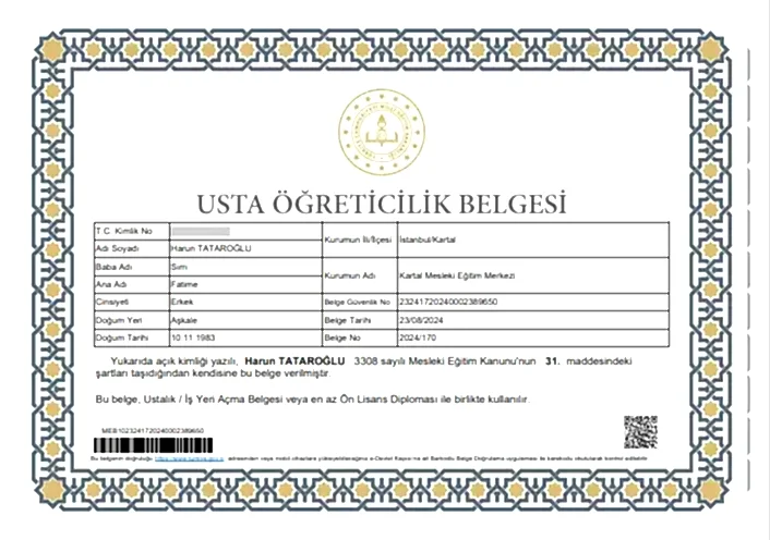 Usta öğreticilik belgesi